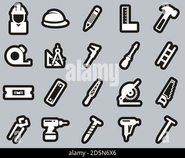 Carpenter Icons White On Black Sticker Set Big Stock Vector