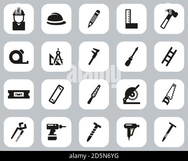Carpenter Icons Black & White Flat Design Set Big Stock Vector