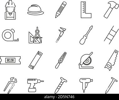 Carpenter Icons Thin Line Set Big Stock Vector