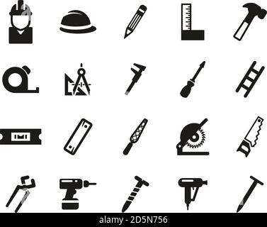 Carpenter Icons Black & White Set Big Stock Vector