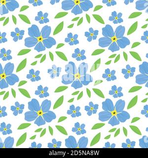 Blue Forget-Me-Not floral seamless pattern background. Beautiful backdrop of painterly watercolor effect groups of mysotis flowers. Hand drawn Stock Vector