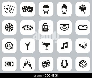 Casino Or Gambling Icons Black & White Flat Design Set Big Stock Vector