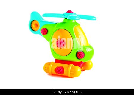 toy children's helicopter ON A WHITE BACKGROUND, HORIZONTAL ORIENTATION, ISOLATED Stock Photo