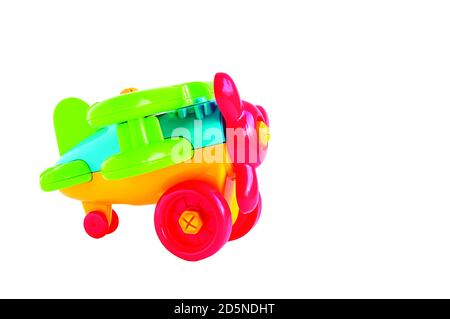 children's toy airplane ON A WHITE BACKGROUND, HORIZONTAL ORIENTATION, ISOLATED Stock Photo