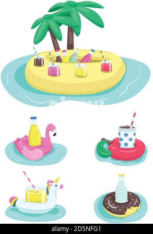 Inflatable drink holders flat color vector objects set Stock Vector