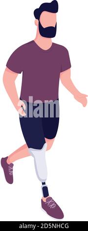 Man with artificial leg running flat color vector faceless character Stock Vector
