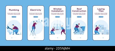 Home repair onboarding mobile app screen flat vector template Stock Vector