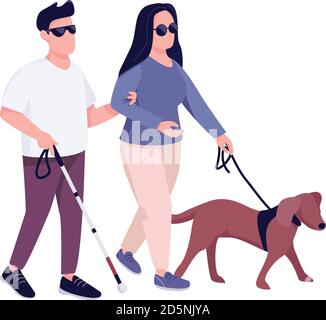 Blind man and woman with guide dog flat color vector faceless character Stock Vector