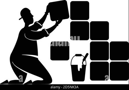 Laying ceramic tiles black silhouette vector illustration Stock Vector