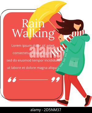 Rain walking flat color vector character quote Stock Vector