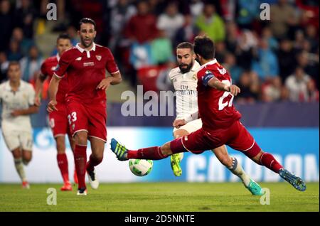 Real Madrid's Daniel Carvajal scores his side's third goal of the game Stock Photo