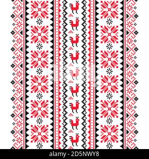 Ukrainian, Belarusian folk art vector seamless pattern in red and black, inspired by traditional cross-stitch design Vyshyvanka Stock Vector