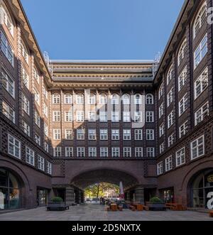 Pointed Chilehaus in Hamburg. Designed by Fritz Höger, completed in 1924. An extreme example of the 1920s Brick Expressionism style of architecture. Stock Photo