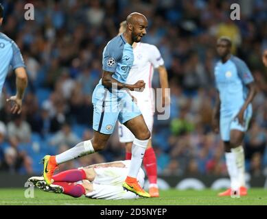 Manchester City's Fabien Delph (right) celebrates scoring his side's first goal of the game  Stock Photo