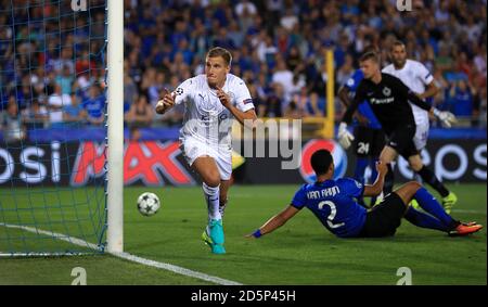 Leicester City's Marc Albrighton celebrates scoring his side's first goal  Stock Photo