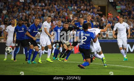 Leicester City's Marc Albrighton scores his side's first goal  Stock Photo