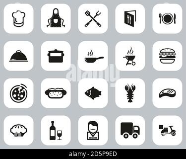 Catering Business Icons Black & White Flat Design Set Big Stock Vector