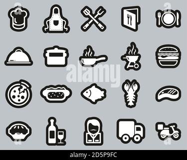 Catering Business Icons White On Black Sticker Set Big Stock Vector