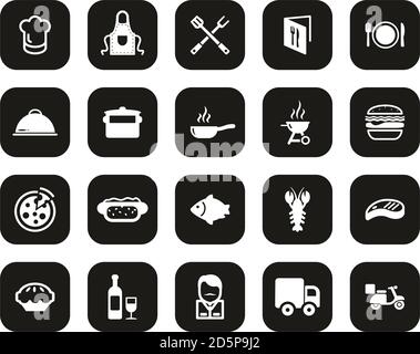 Catering Business Icons White On Black Flat Design Set Big Stock Vector
