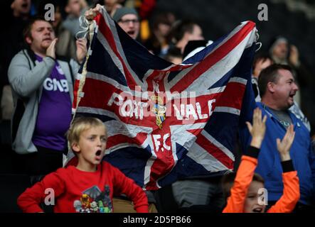 Port Vale fans celebrates at full time Stock Photo