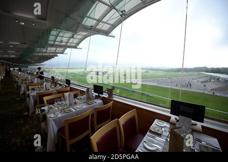 A general view of the looking out over Cheltenham Racecourse from the Panoramic restaurant Stock Photo