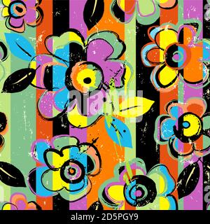 seamless abstract background composition, with flowers, paint strokes and splashes Stock Vector