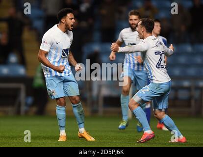 Coventry City's Jordan Willis (left) celebrates scoring the opening goal Stock Photo