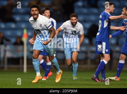 Coventry City's Jordan Willis (left) celebrates scoring the opening goal Stock Photo