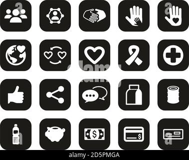 Charity Or Charity Work Icons White On Black Flat Design Set Big Stock Vector