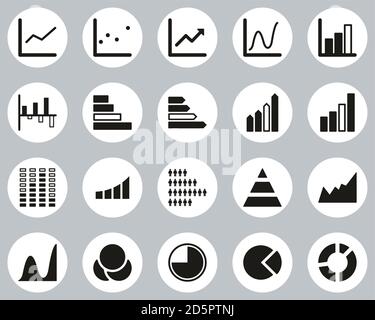 Charts Or Graph Icons Black & White Flat Design Circle Set Big Stock Vector