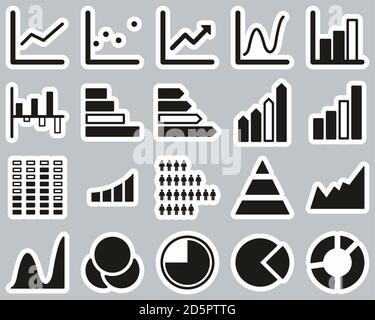 Charts Or Graph Icons Black & White Sticker Set Big Stock Vector
