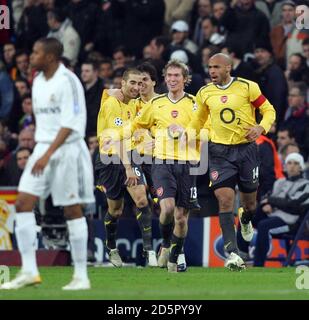 Arsenal's Thierry Henry celebrates scoring the first goal against Real Madrid Stock Photo