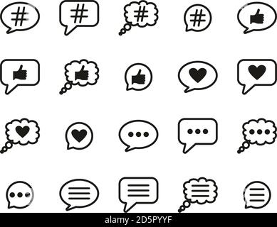 Chat Bubble Icons Black & White Set Big Stock Vector