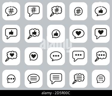 Chat Bubble Icons Black & White Flat Design Set Big Stock Vector