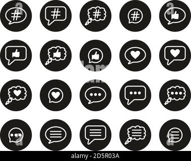 Chat Bubble Icons White On Black Flat Design Circle Set Big Stock Vector