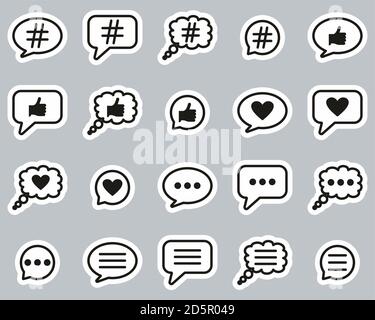 Chat Bubble Icons Black & White Sticker Set Big Stock Vector