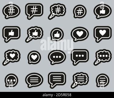Chat Bubble Icons White On Black Sticker Set Big Stock Vector