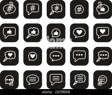 Chat Bubble Icons White On Black Flat Design Set Big Stock Vector