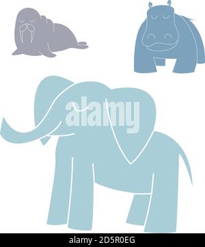 Zoo wild animals colorful set. Vector illustration. Mammals and reptile isolate on white background Stock Vector