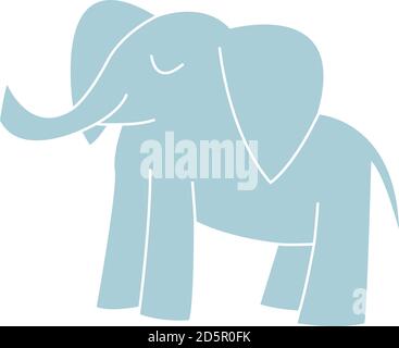 Elephant large cartoon mammal isolated on white. African bush or forest elephant and Asian elephant. Sticker for children. Vector Stock Vector