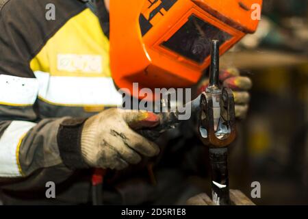 TIG welding of aluminum part for a passenger car Stock Photo