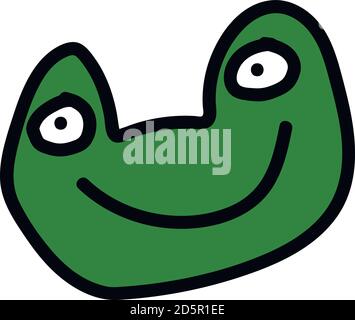 Cute green frog cartoon face on white background Stock Vector