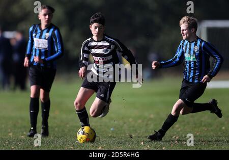 Chorleywood Common Youth Hurricane U15's (black and white kit) v Berkhamsted Raiders Black U15's (blue and black kit) at Chorleywood House, Hertfordshire.  Stock Photo