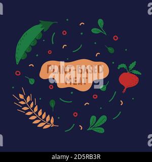 Vector illustration with a set of elements laid out in the form of a circle, illustrating the composition of meat grown in the laboratory. Stock Vector