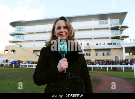 ITV Racing presenter Alice Plunkett during Festival Trials Day at Cheltenham Racecourse Stock Photo