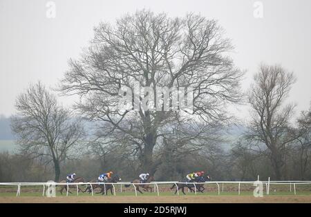 Horses in the 188Bet Sidney Banks Memorial Novices' Hurdle    during The Sidney Banks Go Racing Raceday 2017 at Huntingdon Racecourse Stock Photo