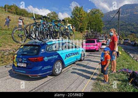 REVEL, FRANCE, September 15, 2020 : Cars of racing teams of Tour de France. Tour de France has been described as the world’s most prestigious and diff Stock Photo