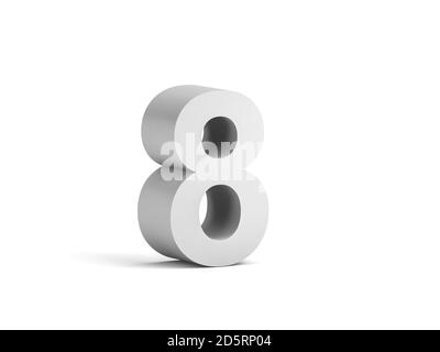 White bold digit 8 isolated on white background with soft shadow, 3d rendering illustration Stock Photo