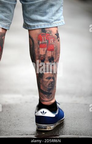 Detail of a Manchester United tattoo on the calf of a fan Stock Photo   Alamy