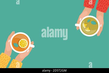 Hand with Tea Cup Flat Design Vector Illustration EPS10 Stock Vector